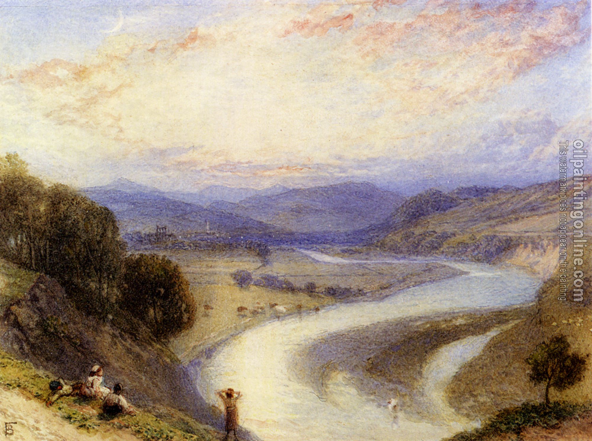 Myles Birket Foster - Melrose Abbey From The Banks Of The Tweed